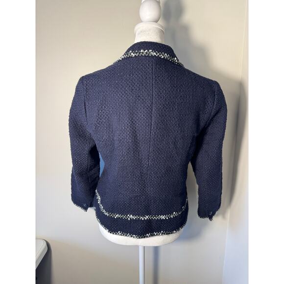 Talbots Navy Blue Tweed Blazer Jacket Size 4P - Picture 5 of 8